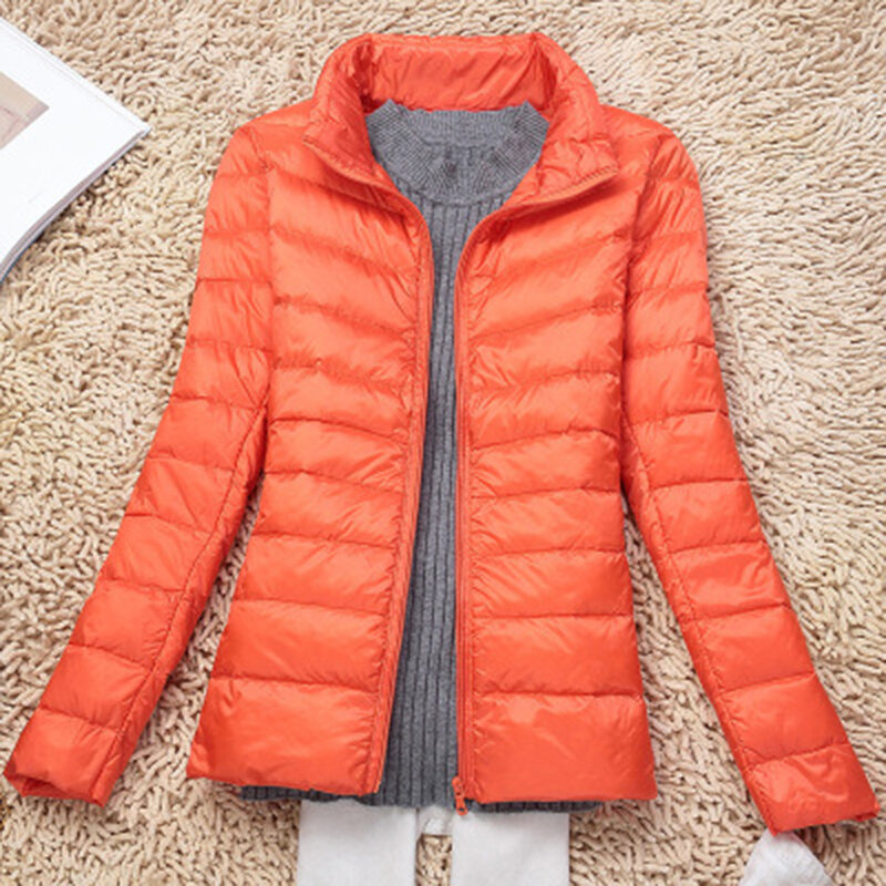 Women's Zip-Up Coat with Pockets Women's Short Down Jackets Suitable for Going Shopping Wea