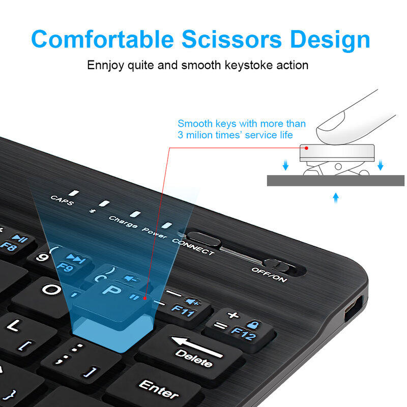 Mouse Keyboard tanpa kabel, papan ketik Bluetooth tanpa kabel dapat diisi ulang untuk IOS Android Windows Tablet untuk iPad Air Mini Pro Inggris Rusia
