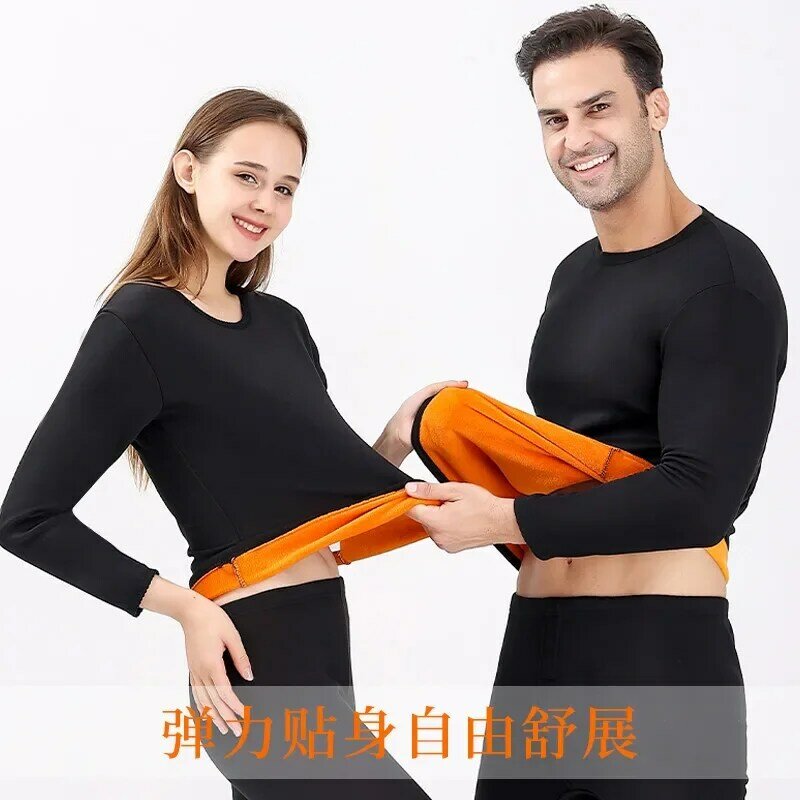 New Winter Thermal Underwear Set Men's Thickening and Fleece O-neck Long Johns and Tops Women's Cold Protection Couple Suit