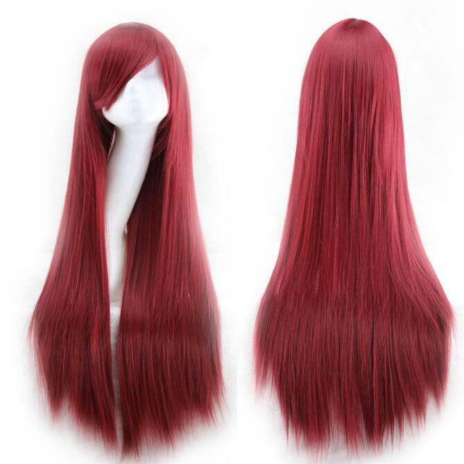 Wig Cosplay 80cm, rambut palsu panjang Wig pesta Anime tahan panas sintetik