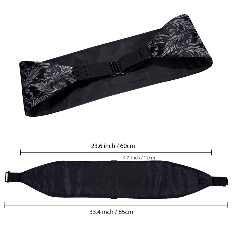 Hi-Tie Luxury Designer Black Floral Solid Cummerbund Bow tie Set Formal Tuxedo Corset Elastic Belt for Men Wedding Cummerbunds