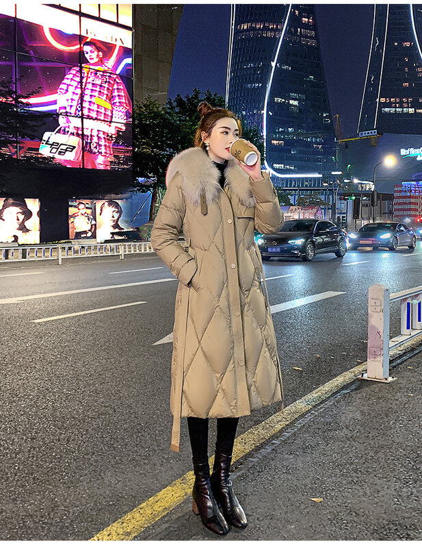 Jaqueta de comprimento médio para mulheres, gola grande, elegante e elegante, jaqueta espessa, nova, venda quente, 2023