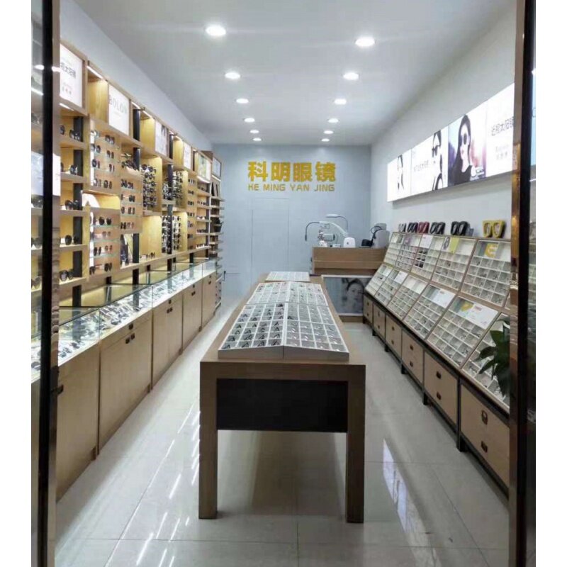 custom，Wood Eyewear Showcase Stand Professional Optical Shop Furniture Modern Optical Shop Counter Design Interior Design