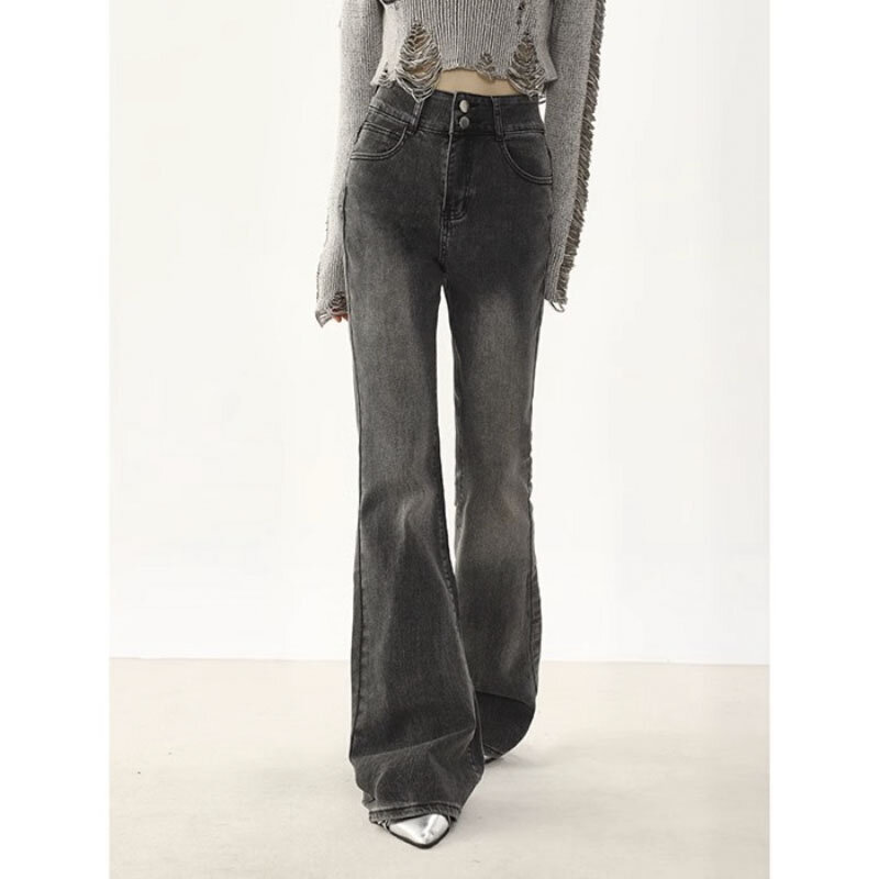 Винтажные Модные расклешенные джинсы с завышенной талией, женские элегантные пикантные брюки, удобные облегающие Женские джинсовые брюки
