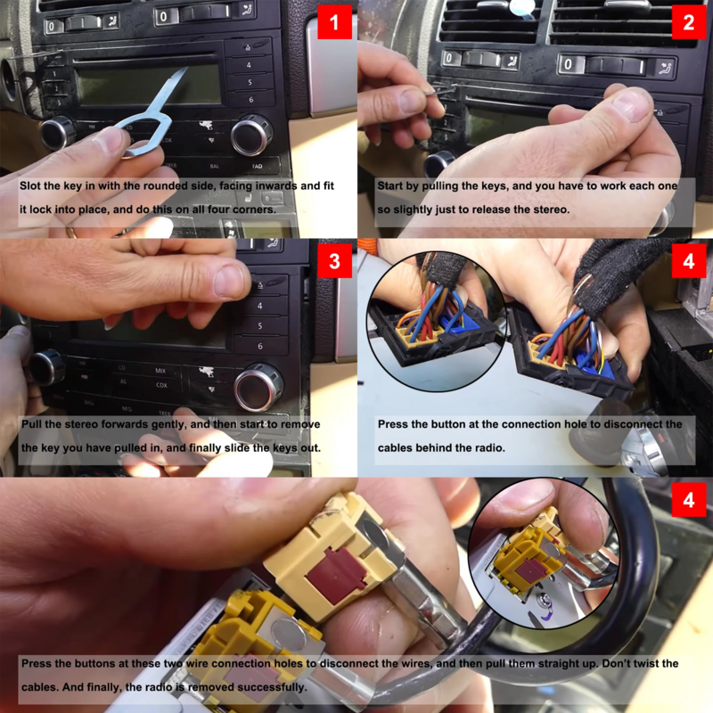 4 피스 자동차 라디오 제거 도구 스테레오 키 릴리스 핀 헤드 유닛 오디오 도구 실용적인 추출 도구 VW 테슬라 아우디 액세서리, 차량용 라디오 제거 도구, 플라스틱 + 실리콘 재질,