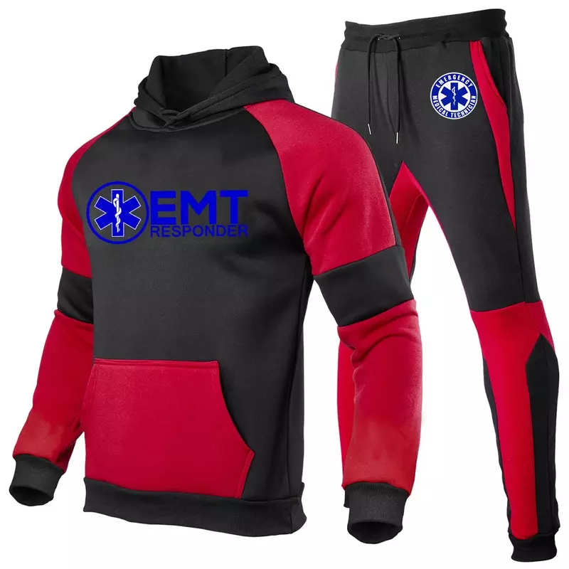 EMT ratownik medyczny 2024 męska nowa drukowana bluza z kapturem + spodnie garnitur 2 szt zestaw męski sportowy dres jesienna odzież