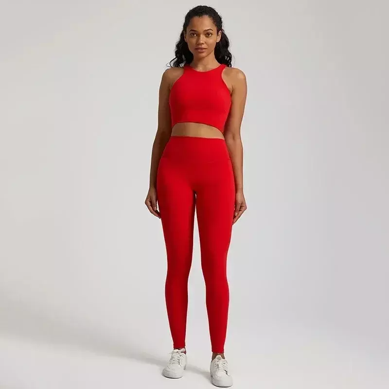 Lemon Women Soft Gym Fitness Yoga Set Legging stretto Sport Tank Bra Top 2pc Suit allenamento completo Jogging donna girocollo