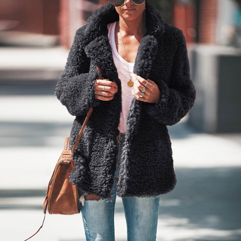 여성용 인조 모피 코트, 따뜻한 부드러운 양털 재킷, 플러시 오버코트, 캐주얼 아우터, 가을 겨울, 신상