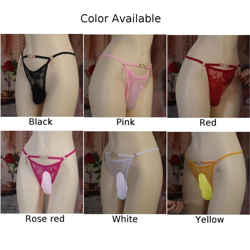 Men Sexy Sissy Bikini Thong Lace Mesh Lingerie T-back Hollow Out G-String Pouch Thin Briefs Solid Gay Man Erotic Underwear
