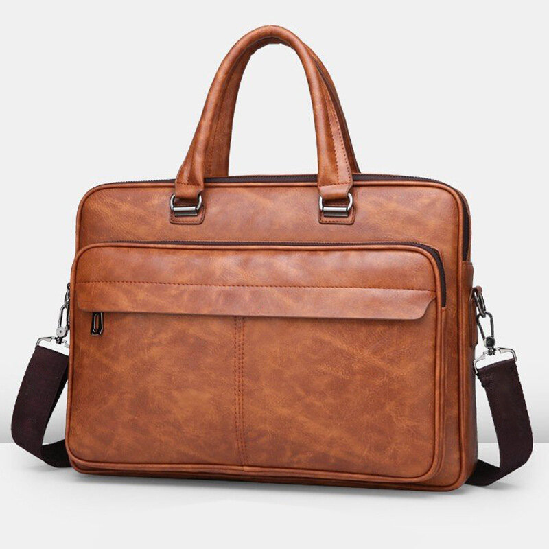 남성용 PU 가죽 서류 가방, 레트로 숄더백, 대용량 휴대용 방수 크로스 바디 문서 가방, 클래식 브랜드