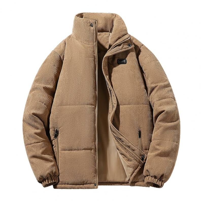 Winter Parkas Men's Jacket Cotton Coat Stand Collar Thick Padded Windproof Elastic Cuff Zipper Mid Length Men Down Coat