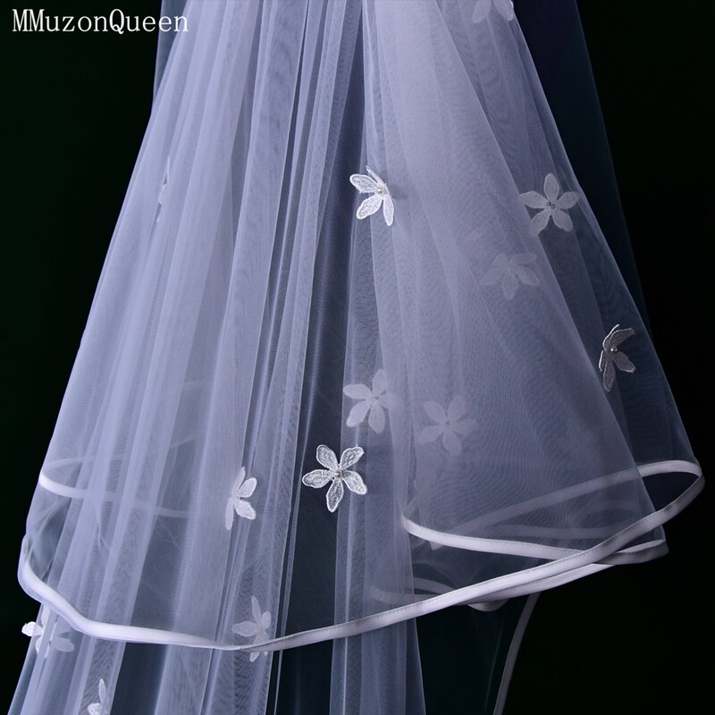 MMQ M30 luksusowe seksowne kwiaty twarda krawędź w jodełkę peleryna welon dla nowożeńców ślub księżniczki długi tren królewski kaplica akcesoria