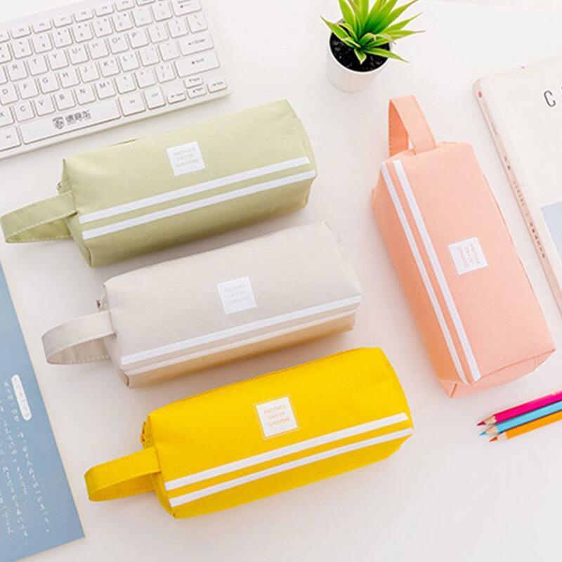 Oxford Cloth Pencil Case, Double Zipper Bag, grande capacidade, criativo, simples, papelaria, X4A4