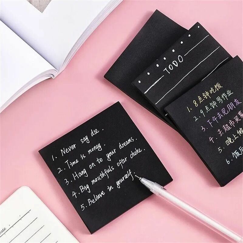 Easy Post Notes Sticky Notes Student Children Message Notes 50 fogli Black notepad Square Self-Stick Memo Pad Writing Pad
