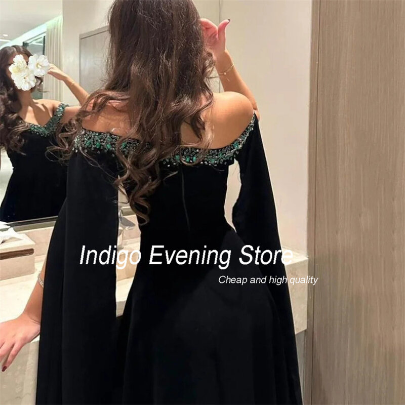 Indigo Ballkleid A-Linie von der Schulter Schatz Satin Perlen bodenlangen 2024 elegante Abendkleider für Frauen فساتين الس
