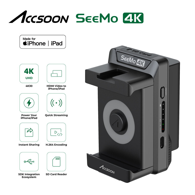 Accsoon Seemo lector de tarjeta SD de transmisión de vídeo 4K para iPhone, iPad, captura de transmisión en vivo, HDMI a Monitor IOS