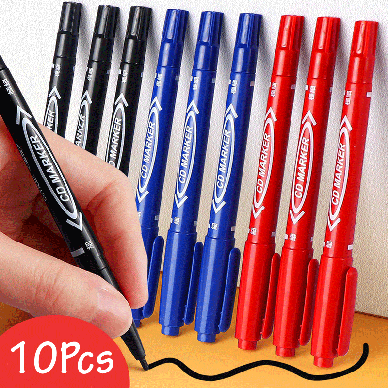 10 Pcs/set Twin Tip Colored Permanent Art Markers Pens Fine Point Waterproof Oily Black Ink Sketchbook Painting School Supplies