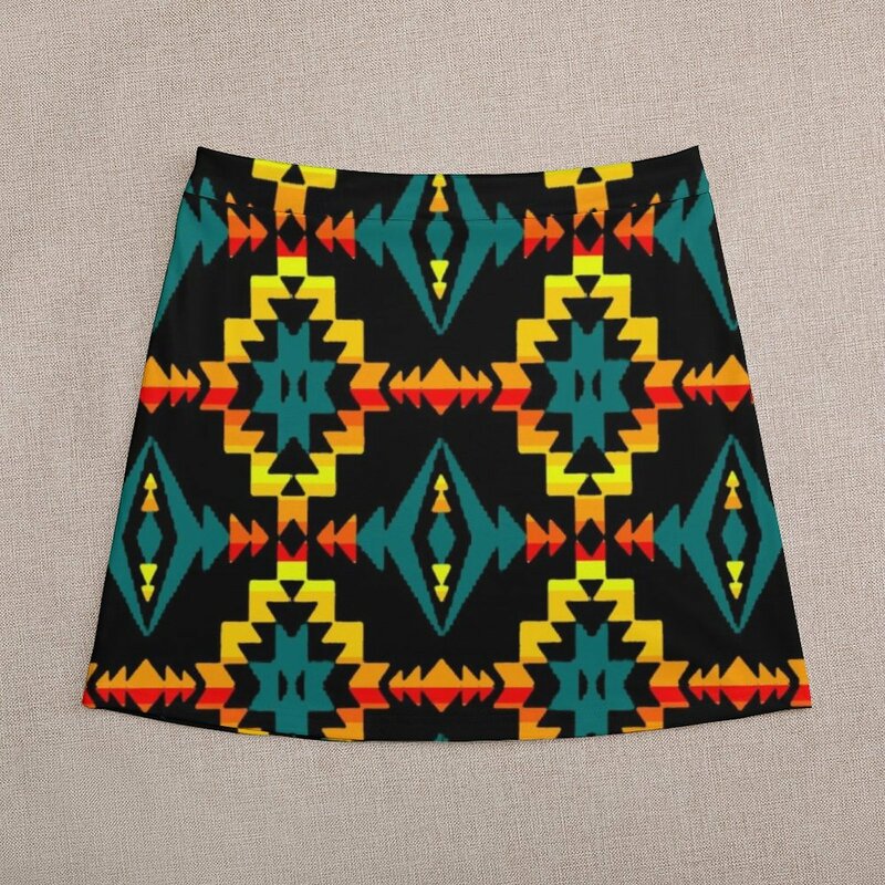 Teal / Geometric Native PrintV1 Mini Skirt fashion korean clothing Woman skirts night club women