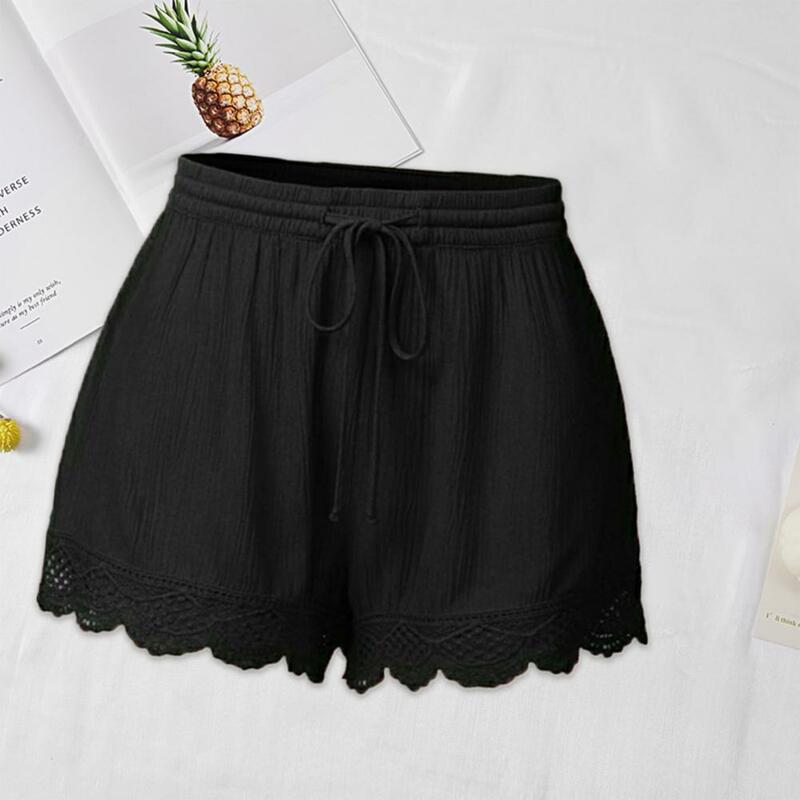 High Waist Shorts Elegant Lace Edge Women's Summer Shorts with Drawstring Elastic High Waist Pleated Loose Fit for Casual Dating