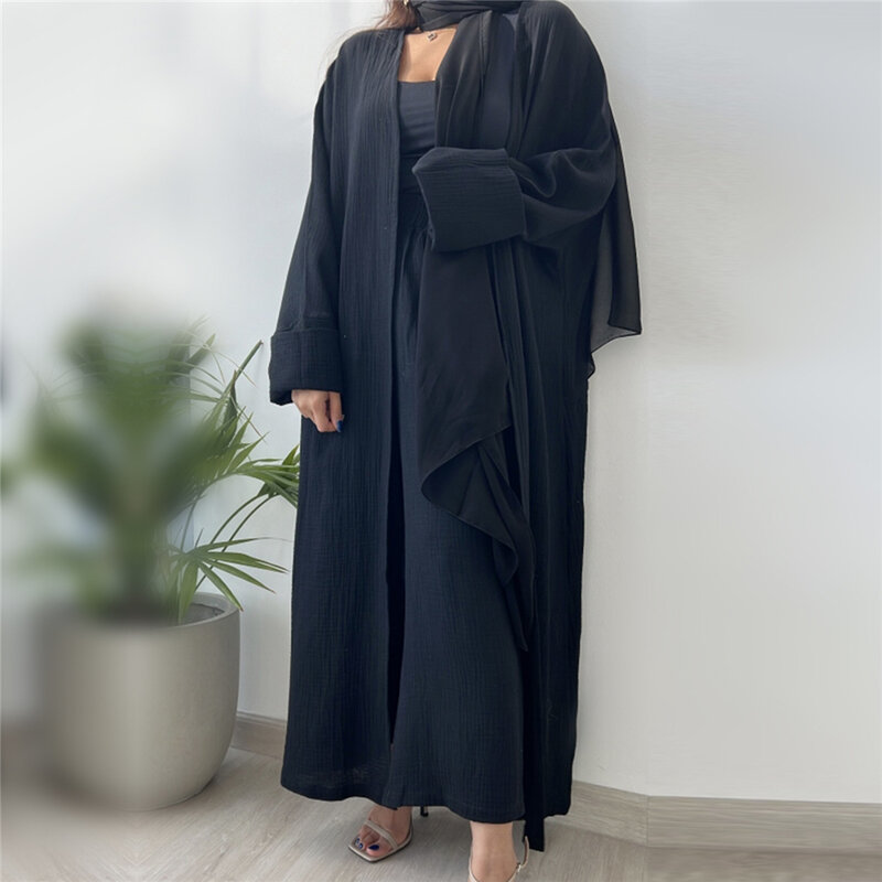 2 Stuk Open Abaya Moslim Dubai Kaftan Kimono Wijde Pijpen Broek Sets Islamitische Ramadan Kleding Kalkoen Arabische Jurk Jurken Outfits Gewaad