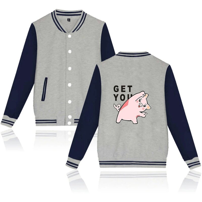 Luckyfridayf 재미있는 패션 만화 귀여운 돼지 인쇄 야구 재킷, 남성 여성 스웨터, 캐주얼 코트, 긴 소매 후드 재킷