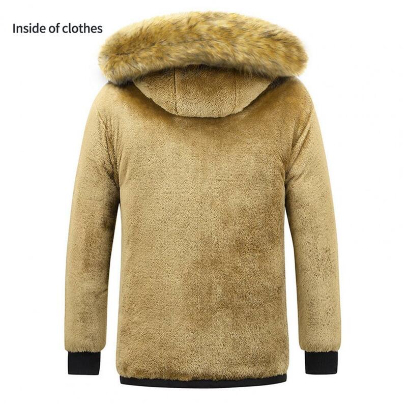 Men Winter Coat Hooded Plush Thicken Furry Cold-proof Pockets Plus Size Winter Cotton Coat Male Clothes