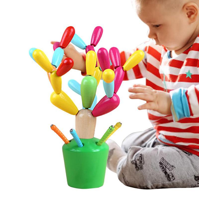 Rompecabezas de bolas de Cactus para niños, bloques de construcción de ensamblaje de interconexión DIY, juguete educativo de aprendizaje, alta calidad