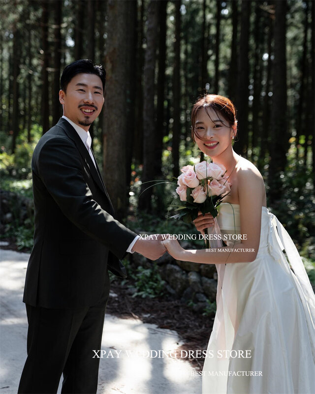 XPAY Strapless Satin Korea Wedding Dresses Sleeveless Elegant Bridal Dress For Photo Shoot Backless Custom Made Bride Gowns
