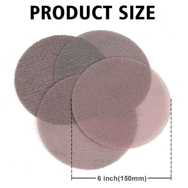 Discos abrasivos de malla de 6 pulgadas y 150mm, papel de lija de 80 a 1000 de grano, antibloqueo, lijado en seco, 10 piezas