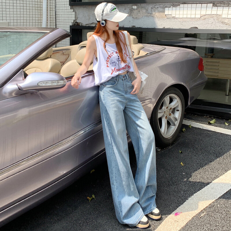 Amerikaanse Retro Hoge Taille Losse Broek Met Wijde Pijpen In Het Vroege Voorjaar Nieuw Gedrapeerde Rechte Jeans Voor Dames En Broeken Verlengd