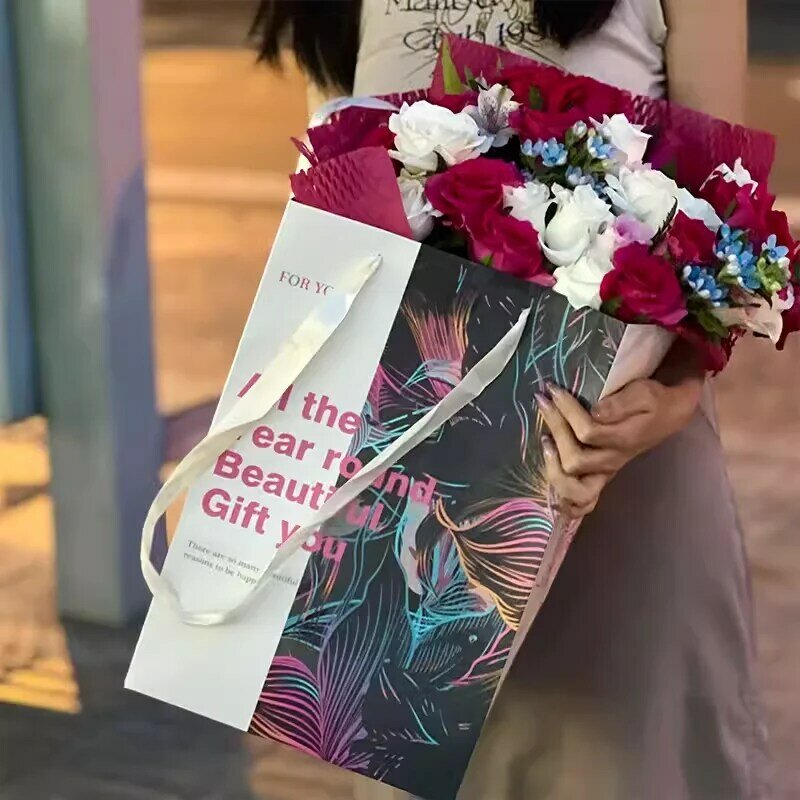 휴대용 꽃 선물 가방, 꽃꽂이 가방, 꽃다발 선물 포장 상자, DIY 재료 플로리스트 꽃 사각형 꽃 상자