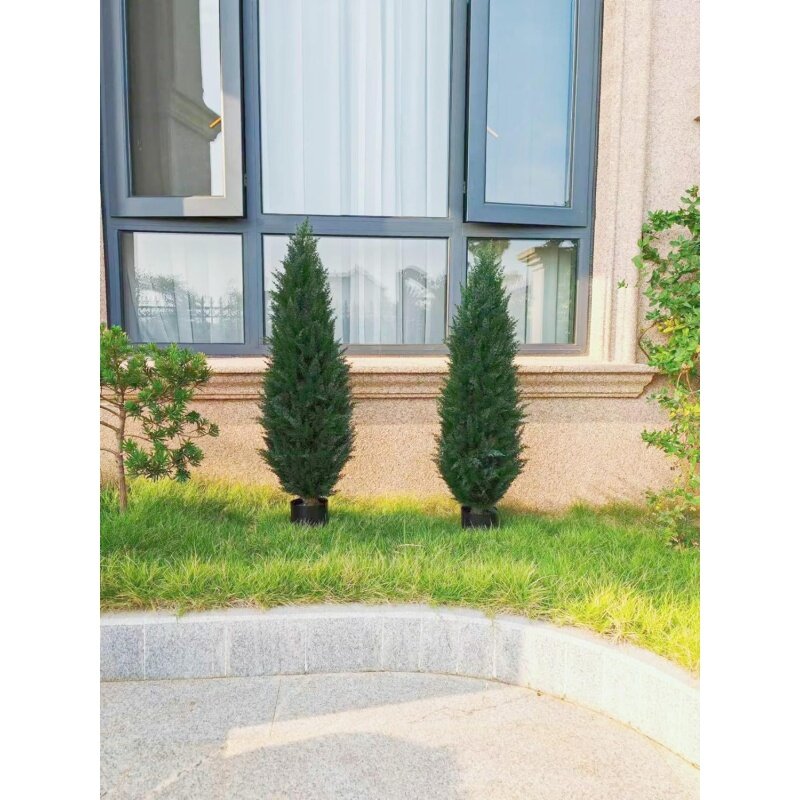 4ft(48”) Artificial Cedar Topiary Tree Potted Plants UV Resistant Leaves Outdoor Artificial Shrub Home and Office Interior Decor