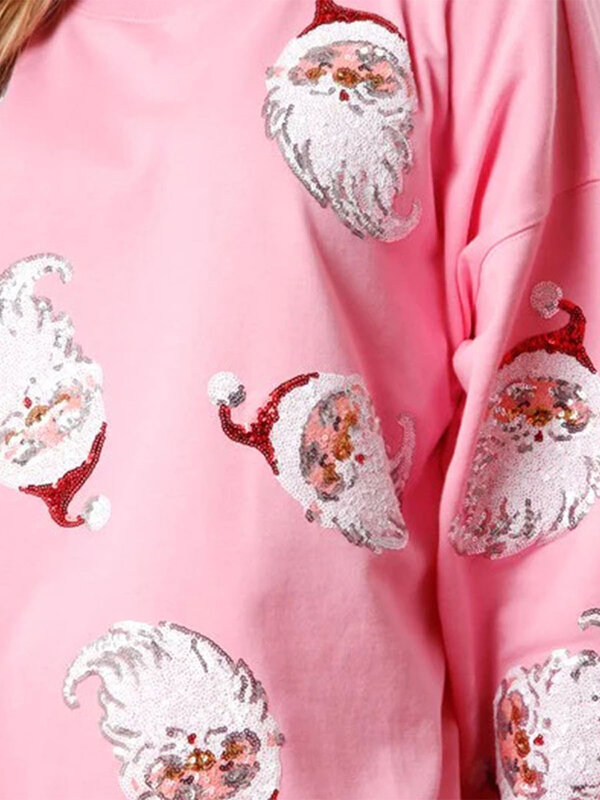 เสื้อสเวตเตอร์คอกลมสำหรับผู้หญิงเสื้อกันหนาวพิมพ์ลายคริสต์มาสซานตาคลอสขนมปังขิงสำหรับผู้ชาย