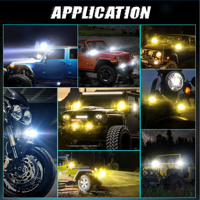 오토바이 LED 스포트라이트 자동차 헤드라이트 전구, 자동 램프 프로젝터 렌즈, 듀얼 컬러 스팟 안개 작업 보조 조명, 200W