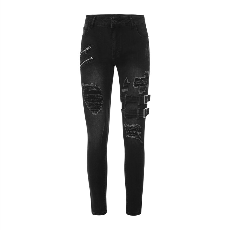 Autumn New Mens Techwear Fashion Harajuku Skinny Jeans Y2K Streetwear Punk Black Denim Trousers Casual Stretch Cargo Jean Pants