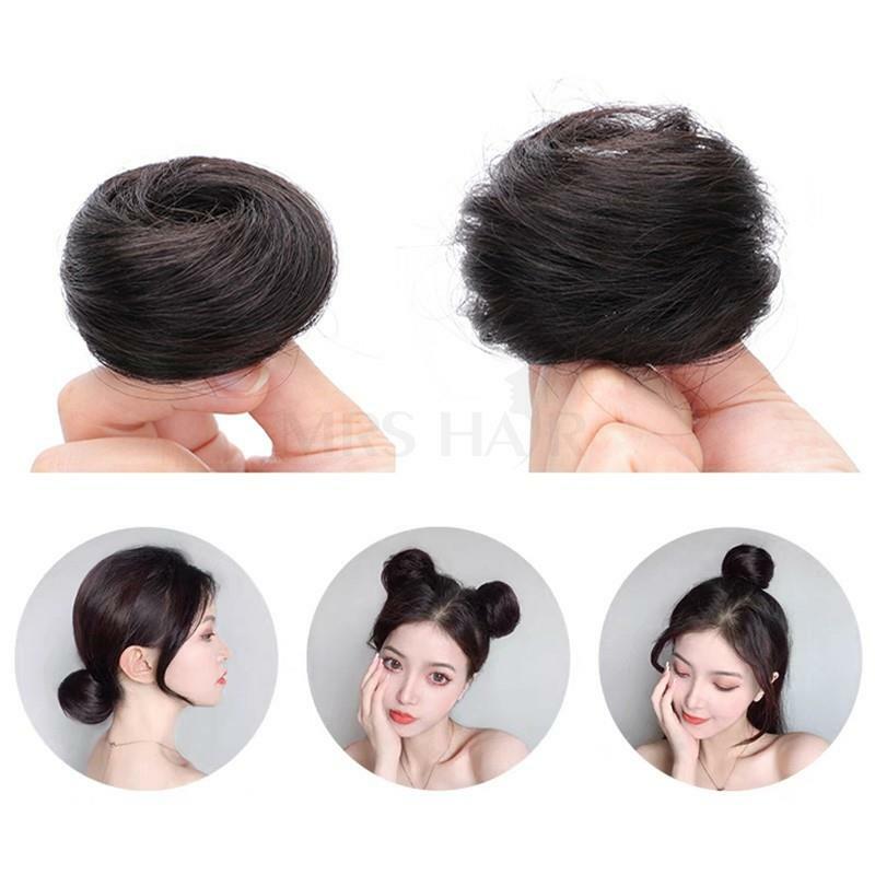 MRS HAIR Human Hair Buns Chignon Ponytail Hairpiece Updo Donut Real Hair Extensions Flexible Elastic Band Brown Blond