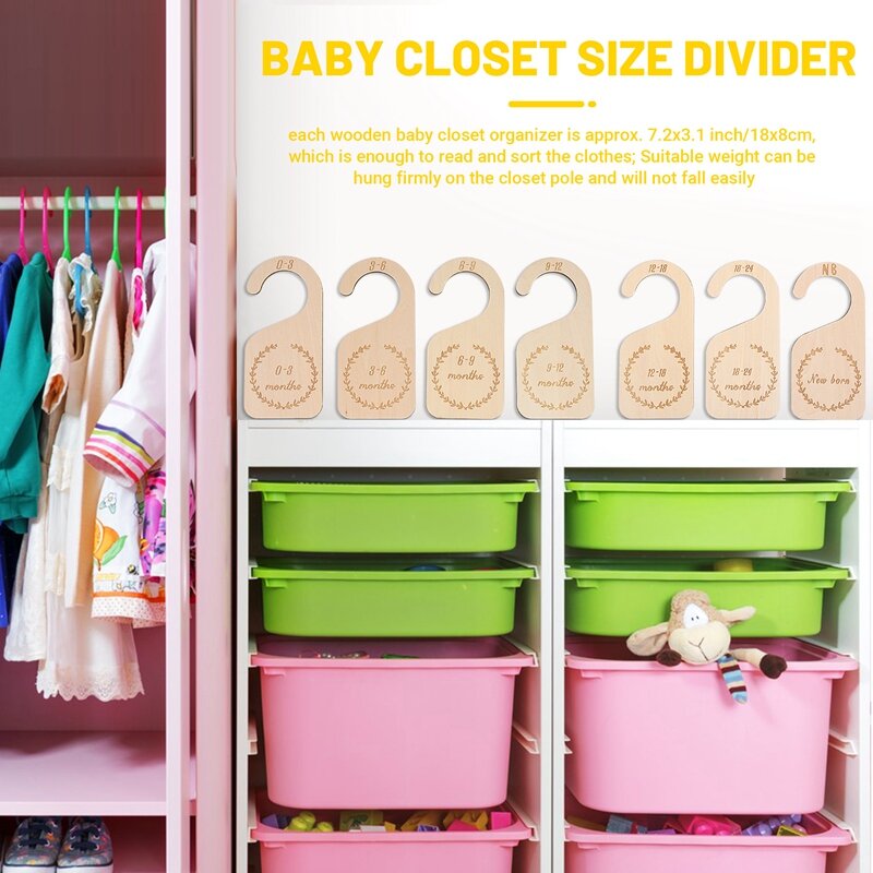 Divisores de armario de madera para bebé, organizador de tela para bebé de 7 piezas, NB a 24 meses, para regalo