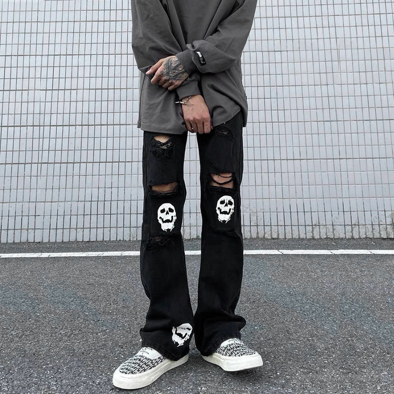 Y2K jeans strappati retrò 2022 nuovi pantaloni casual micro-corno larghi da strada fritti da uomo e da donna hip-hop high street