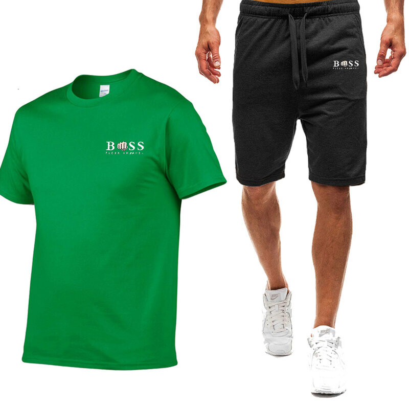 여름 스포츠 및 레저 티셔츠, 남성용 피트니스 러닝 반바지, 반팔 인쇄 세트, 제조사가 직접 공급
