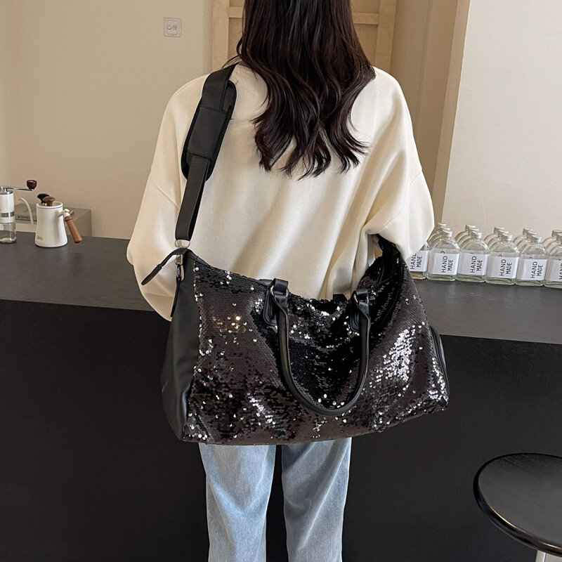 Big Sequin Shoulder Bags for Women 2024 Y2K Party Designer Korean Fashion Handbags and Purses Travel Tote Bag with Short Handle