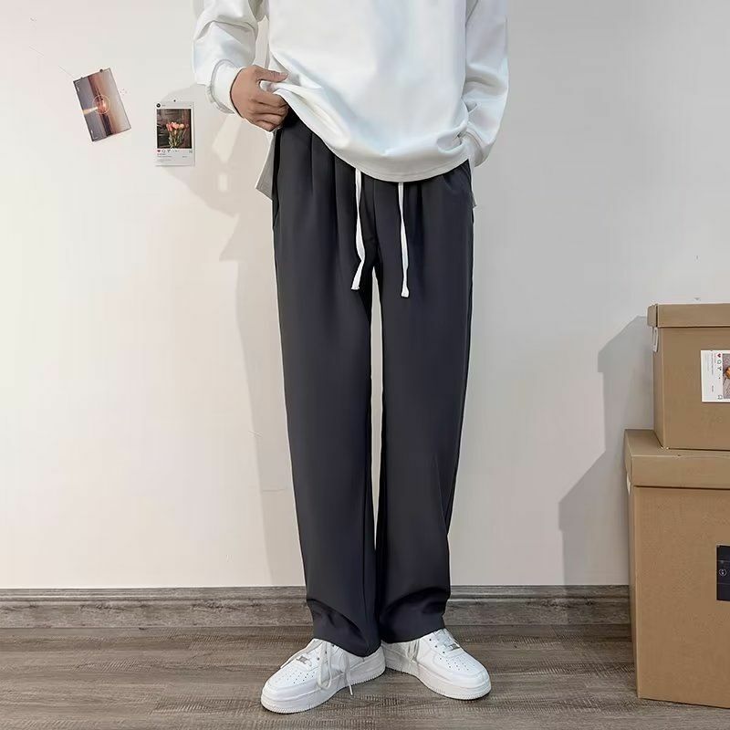 autumn winter new elastic waist lace up loose casual straight pants hombre fashion draped all-match suit trousers men's clothing