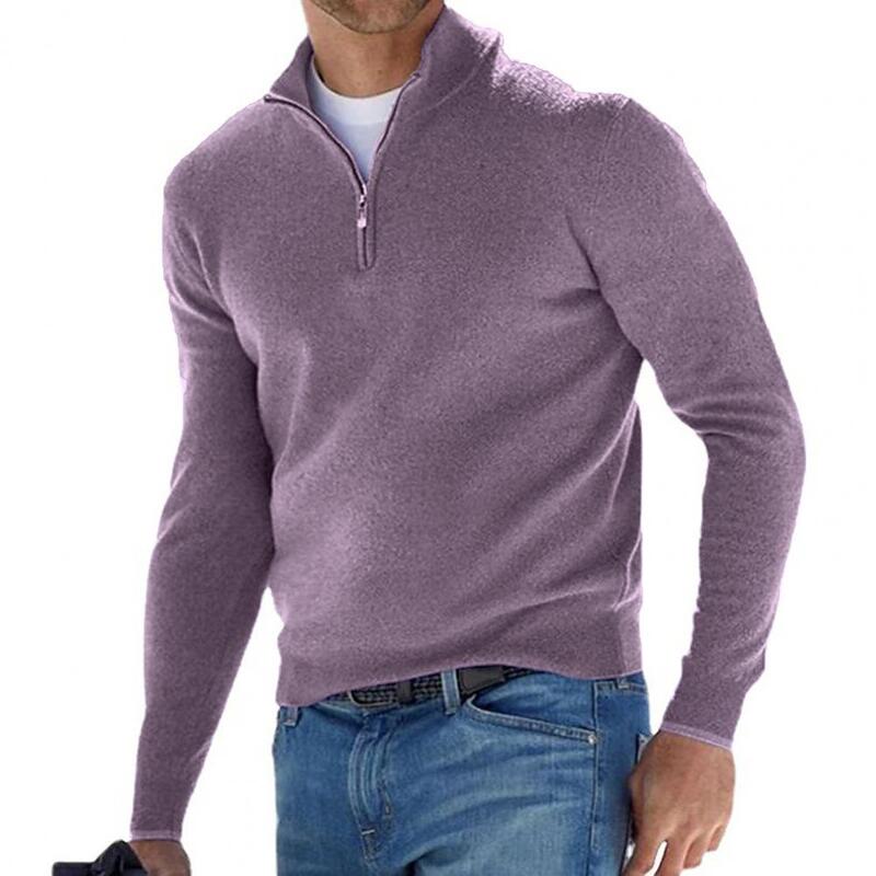 Men Sweater Stylish Men's Winter Sweater Zipper Stand Collar Neck Protection Soft Warmth A Solid Color Casual Top Warm Top