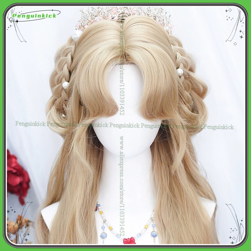 Длинный волнистый синтетический парик, 80 см, принцесса, Лолита, Искусственные женские термостойкие волосы, светлые, золотые, красные, вьющиеся, средней части, боковые челки
