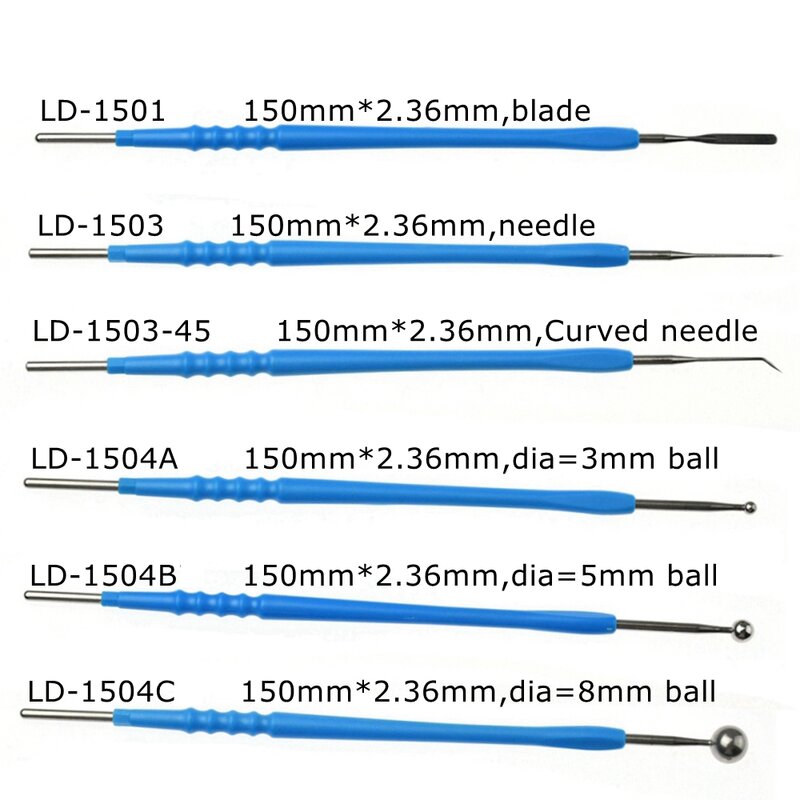 Lápiz de cauterización esu desechable, LD-1501, accesorios de electrodo de hoja electroquirúrgica iónica de 150mm x 2,36mm, herramientas quirúrgicas de hoja, 5 piezas