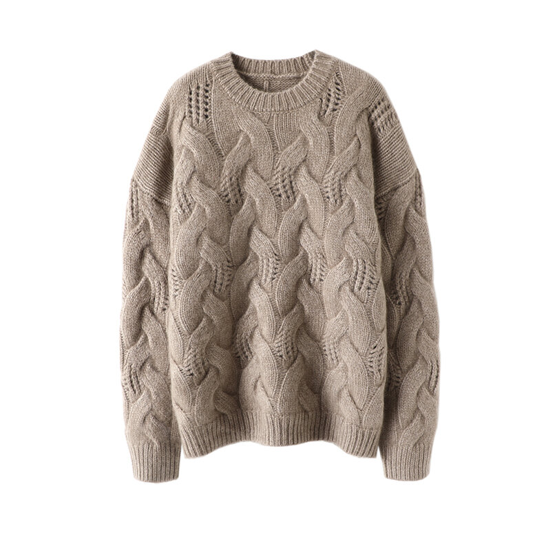 Толстый роскошный кашемировый свитер, Женский дизайнерский пуловер, зимняя одежда, женский свободный пуловер с круглым вырезом и вырезами