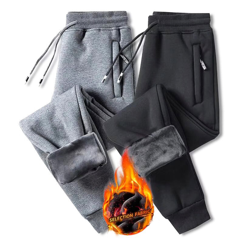 Men Winter Jogger Pants Fur Lined Thick Sweatpants Drawstring Trousers Males Fleece Running Pant Warm Velvet Ankle-Tied New 2023