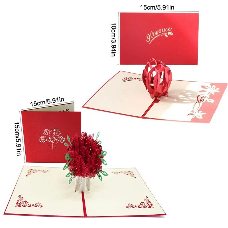 Stereoscopic Roses 3D Pop Up Love Greeting Card Envelope Valentines Day Birthday Anniversary Greeting Card Couples Postcard