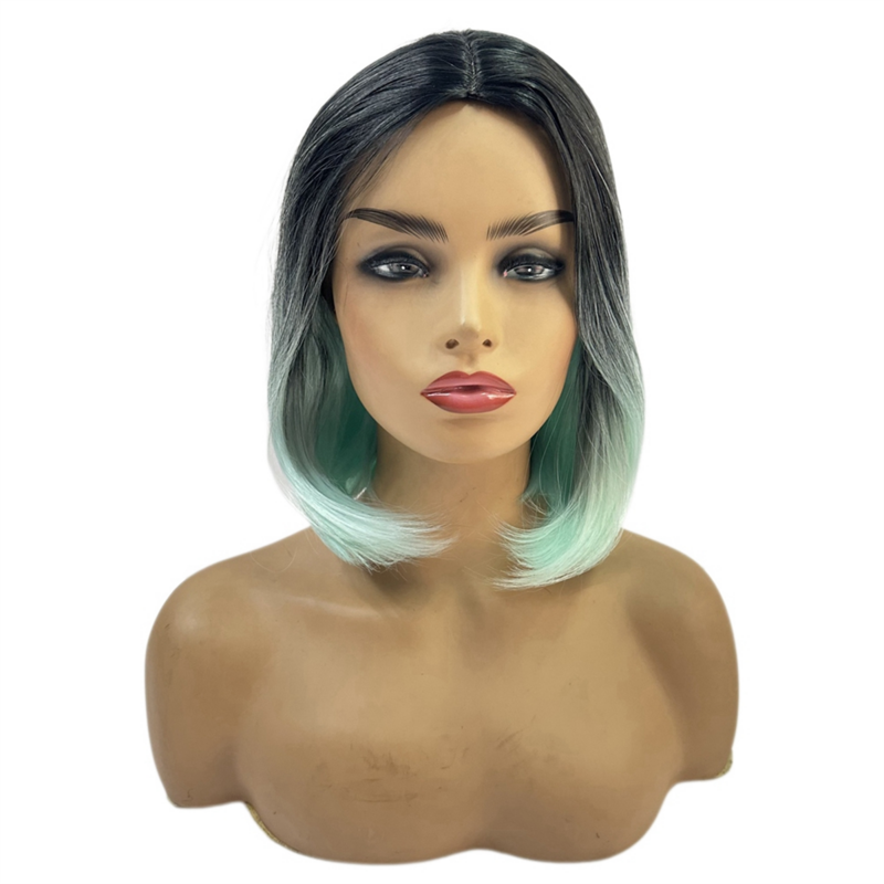 VOO DE VENTO-Peruca reta verde menta para mulheres, peruca curta Bob, perucas sintéticas, perucas ombre, resistente ao calor