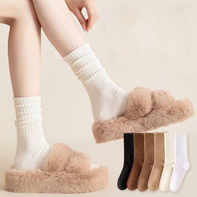 5Pairs Socks Women Long Middle Solid Color Tube Ankle Short Sock Breathable Spring Autumn Female Soft Long Loose Stockings