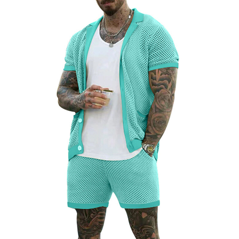 2024 Short-sleeved Shorts Suit Men's Lapel Cardigan Short-sleeved Suit Men's Summer Two-piece Set